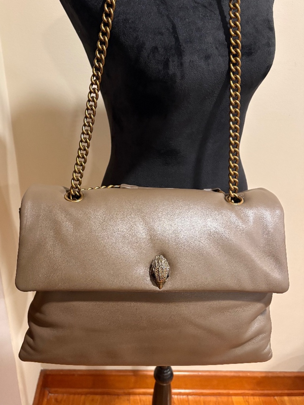 Kurt Geiger London XXL Kew Leather Crossbody Bag Light Brown/Grey Like New